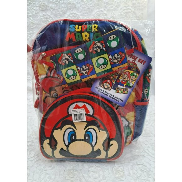 Super Mario Bros NEW 5 piece backpack lunch bag set - Picture 4 of 7